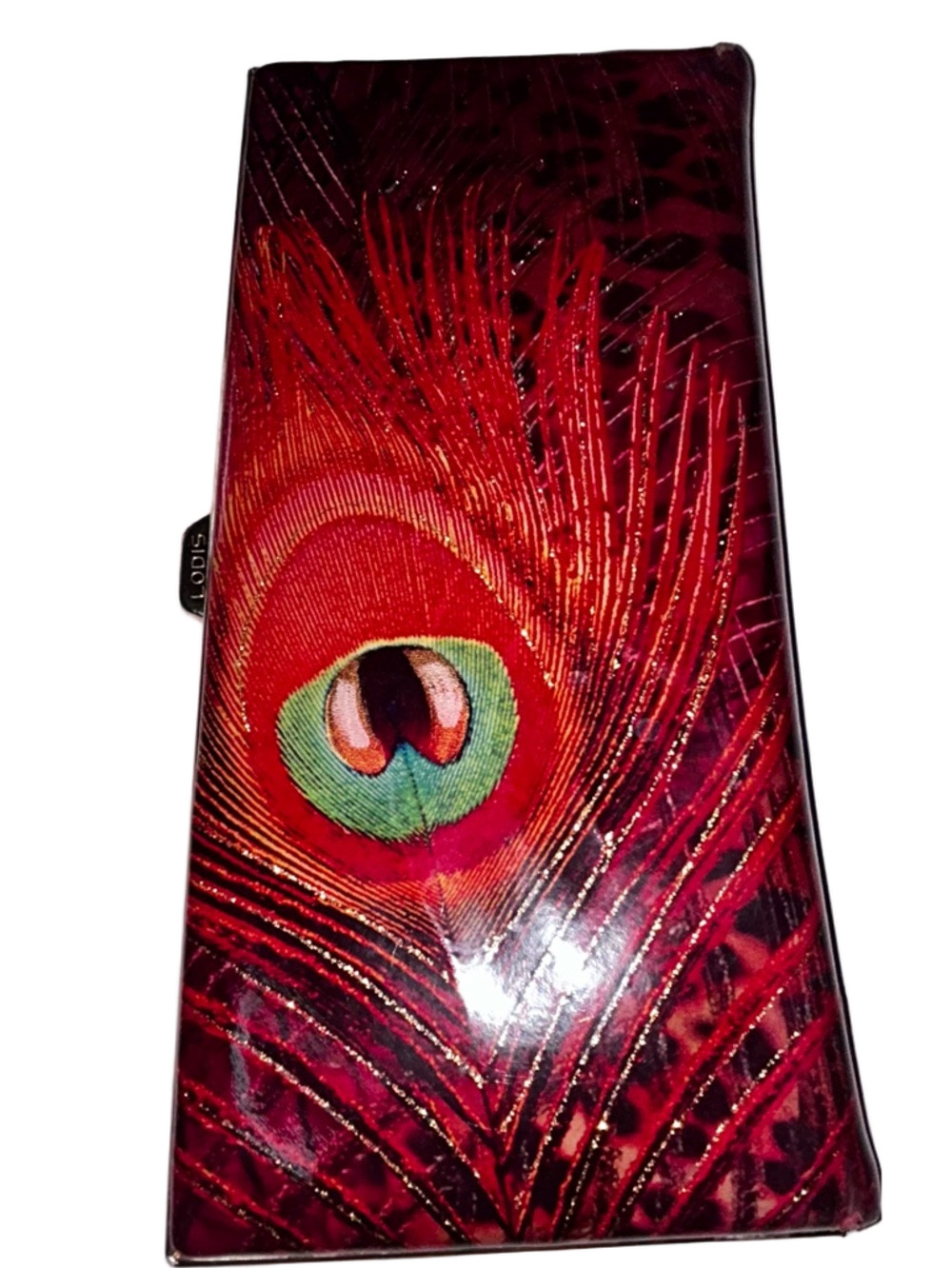 LODIS Large Ballet Clutch Wallet Paradise Peacock red burgundy vintage